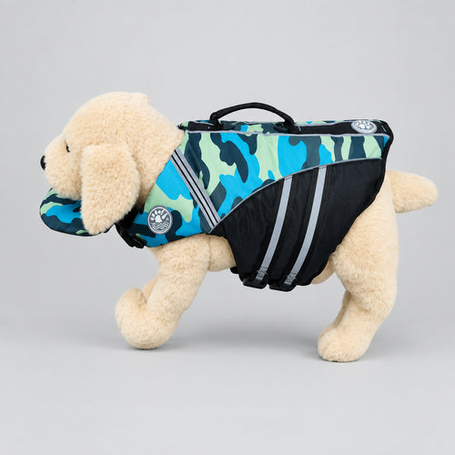 Purple dog life jacket for swimming and water activities